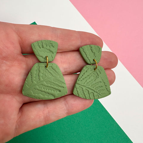 Fern Embossed Trapezium | Polymer Clay Earrings