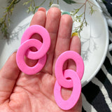Colour Block Links Pink | Polymer Clay Earrings