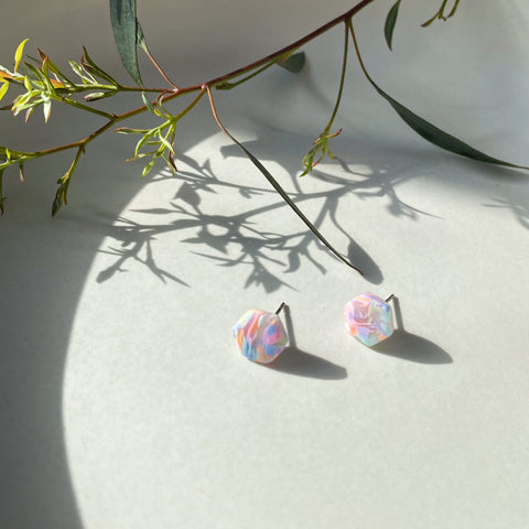 Abstract Rainbow Hexagon Studs | Polymer Clay Earrings
