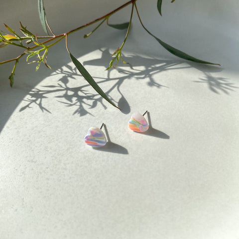 Abstract Rainbow Heart Studs | Polymer Clay Earrings