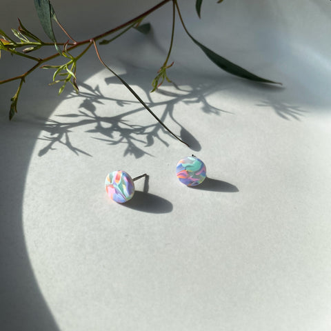 Abstract Rainbow Circle Studs | Polymer Clay Earrings