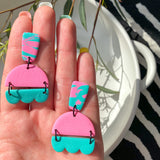 Pink Green Oyster | Polymer Clay Earrings