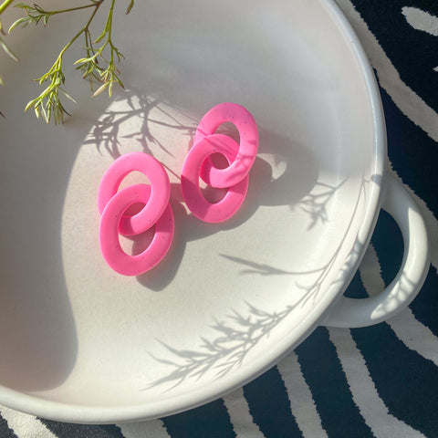 Colour Block Links Pink | Made-to-order | Polymer Clay Earrings