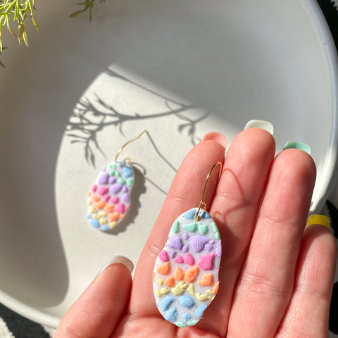 Rainbow Dot Pebble | Polymer Clay Earrings