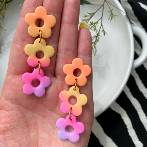 Ombré Neon Daisy Chain | Made-to-order | Polymer Clay Earrings
