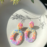 Rainbow Dot Oval | Made-to-order | Polymer Clay Earrings