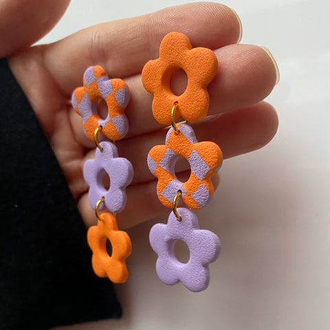 Lilac and Orange Daisy Chain | Made-to-order | Polymer Clay Earrings