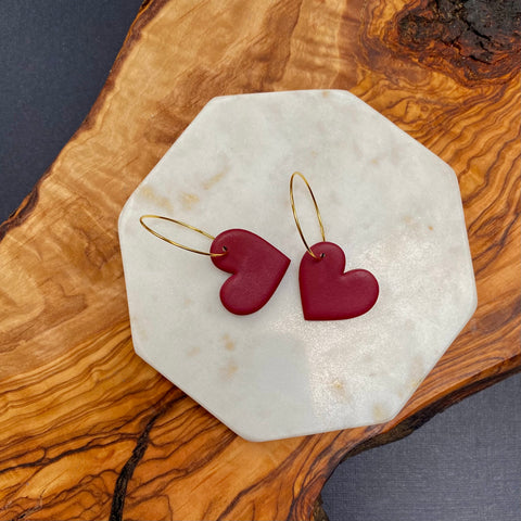 Burgundy Hearts | Made-to-order | Polymer Clay Earrings