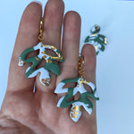 Green, White & Gold Leaf Huggie Hoops | made to order