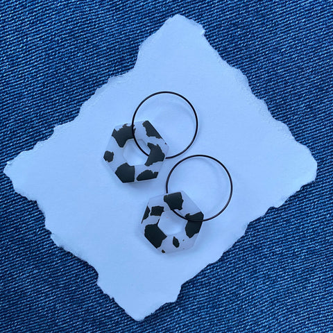 Cow Print Small Hexagon | Made-to-order Hoop Earrings - made to order